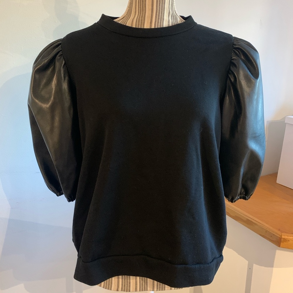 Eloquii size 14 black leathered puffy sleeve top